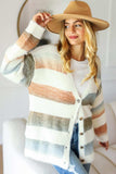 Haptics Full Size Button Down Stripe Soft Fuzzy Sweater Cardigan - Trendsi - Flyclothing LLC