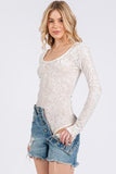 Ces Femme Velvet Floral Long Sleeve Bodysuit - Trendsi