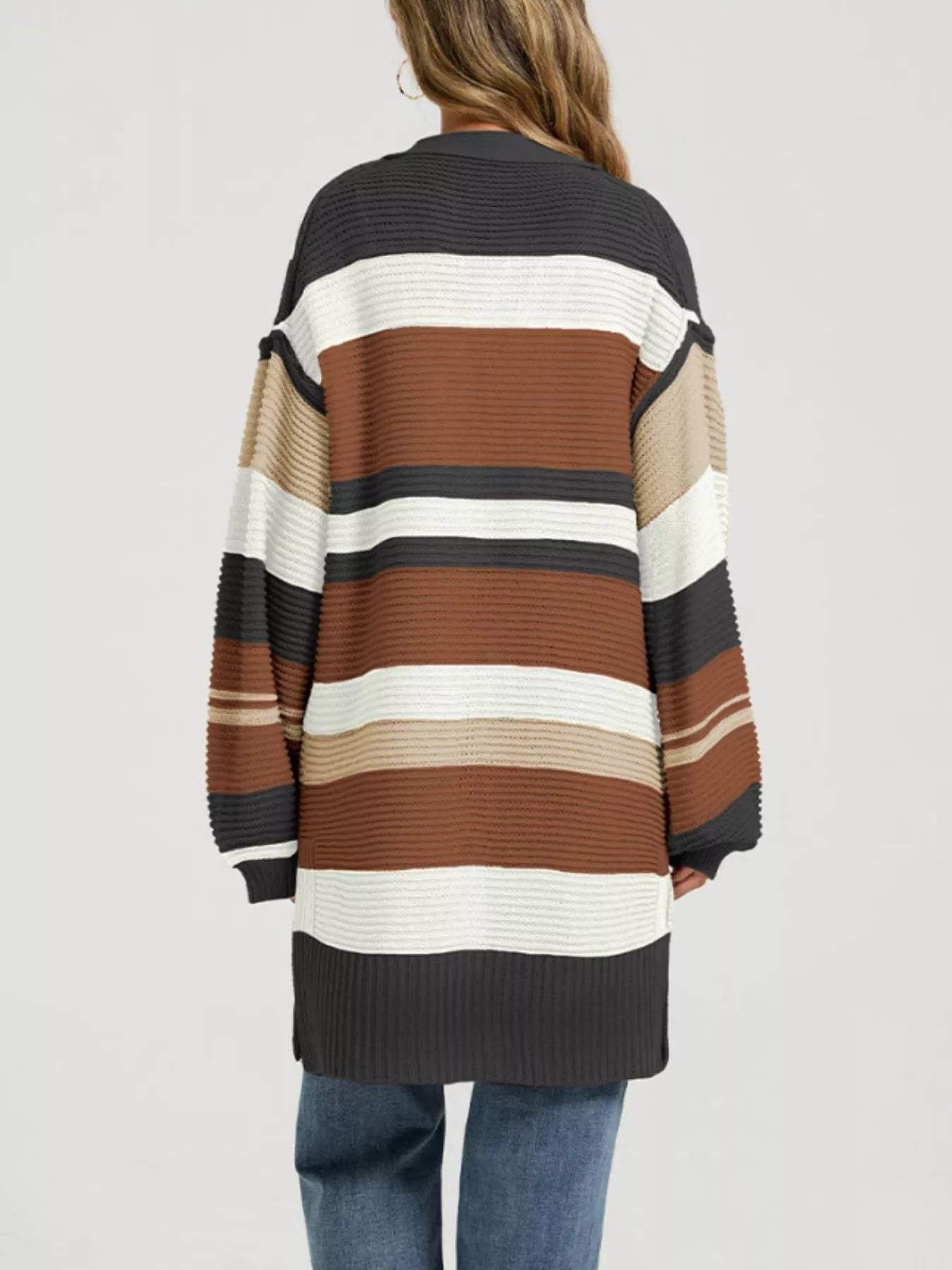 Color Block Striped Open Front Cardigan - Trendsi - Flyclothing LLC