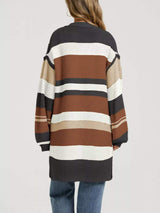 Color Block Striped Open Front Cardigan - Trendsi - Flyclothing LLC