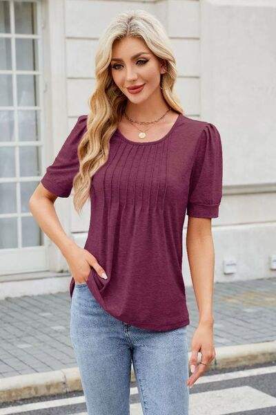 Round Neck Short Sleeve T-Shirt - Trendsi - Flyclothing LLC
