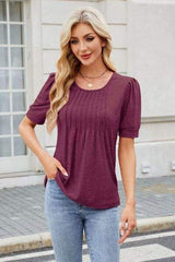 Round Neck Short Sleeve T-Shirt - Trendsi - Flyclothing LLC