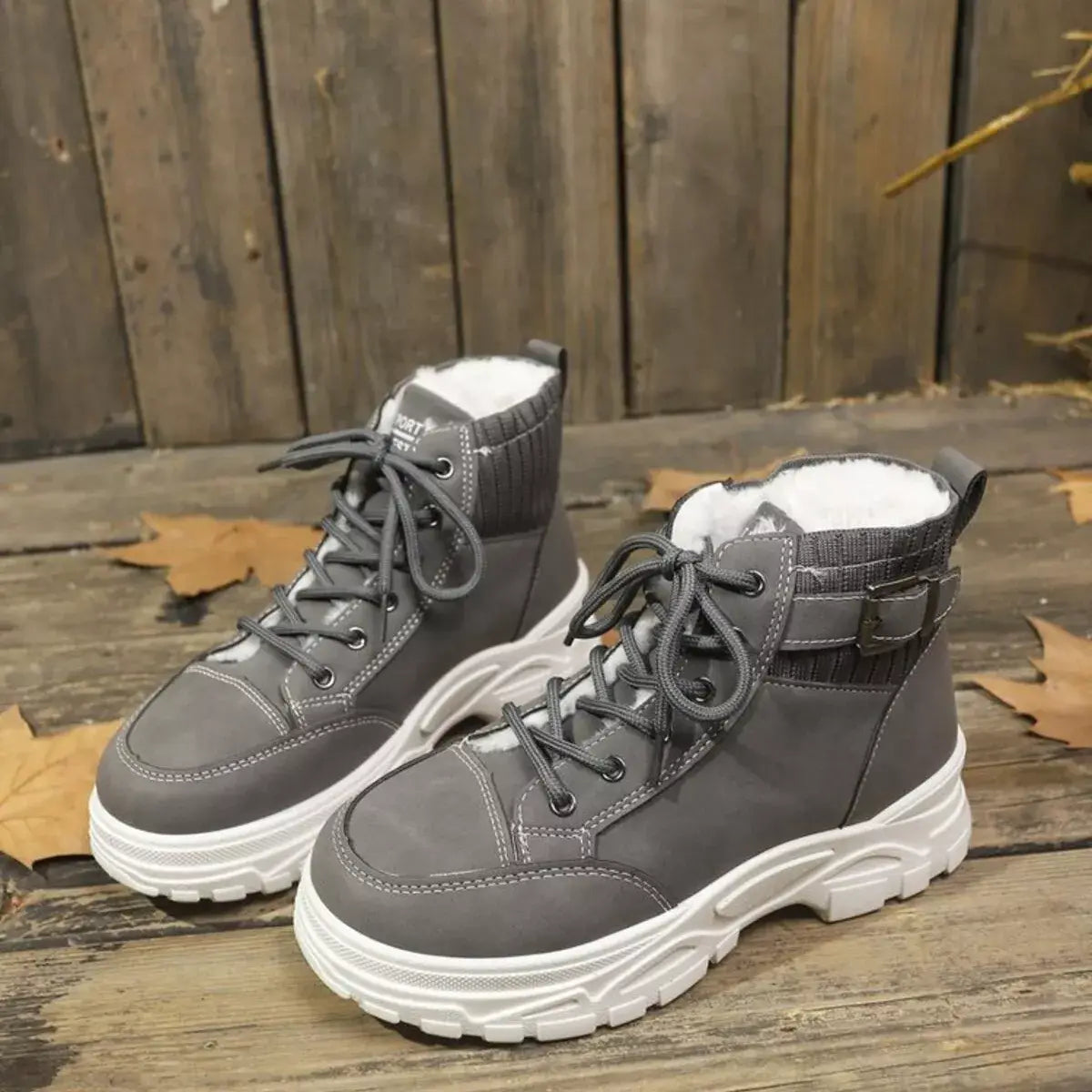 Plush Lining Lace Up Boots - Trendsi - Flyclothing LLC