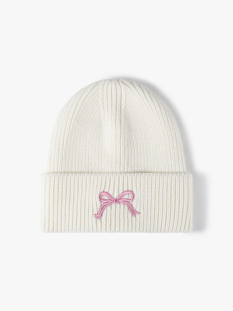 Embroidered Bow Knit Hat - Trendsi