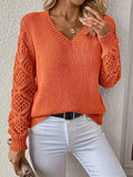 V-Neck Hollow-Out Sleeve Knit Sweater - Trendsi - Flyclothing LLC