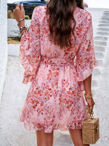Ruffled Printed Surplice Half Sleeve Mini Dress - Trendsi - Flyclothing LLC