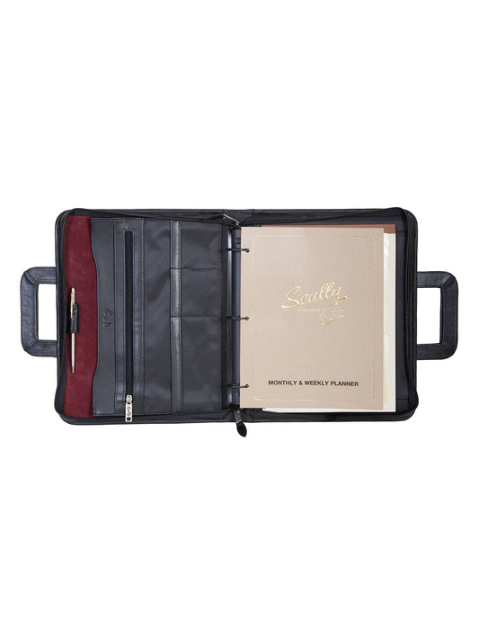 Scully Leather 3 ring zip binder w/drop handles