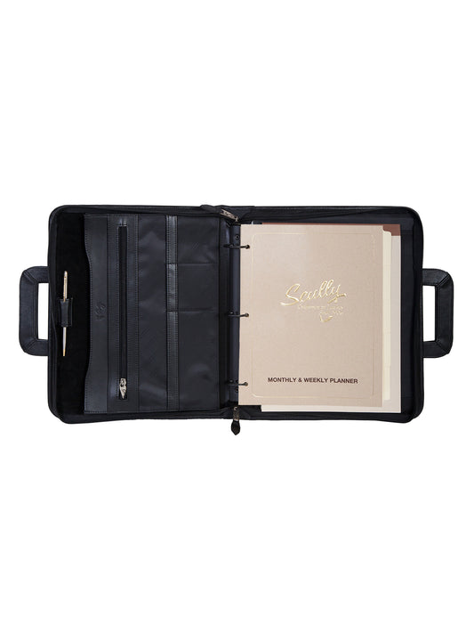 Scully Leather Black 3 Ring Binder W/Drop Handle