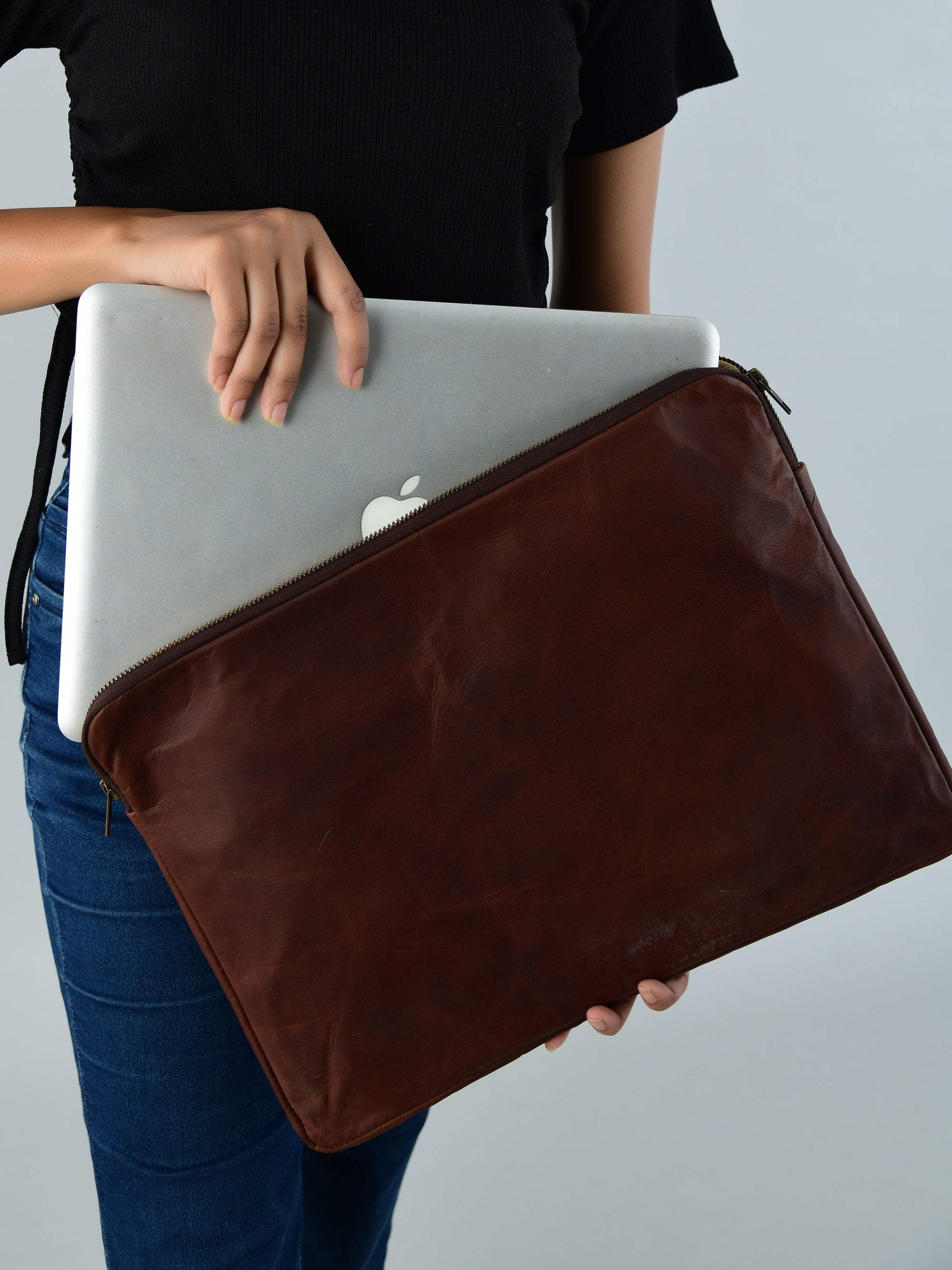 Zento Laptop Sleeve - Dark Brown - Classy Leather Bags - Flyclothing LLC