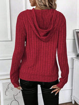 Drawstring Ribbed Long Sleeve Hoodie - Trendsi - Flyclothing LLC