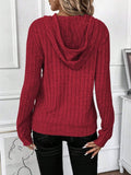Drawstring Ribbed Long Sleeve Hoodie - Trendsi