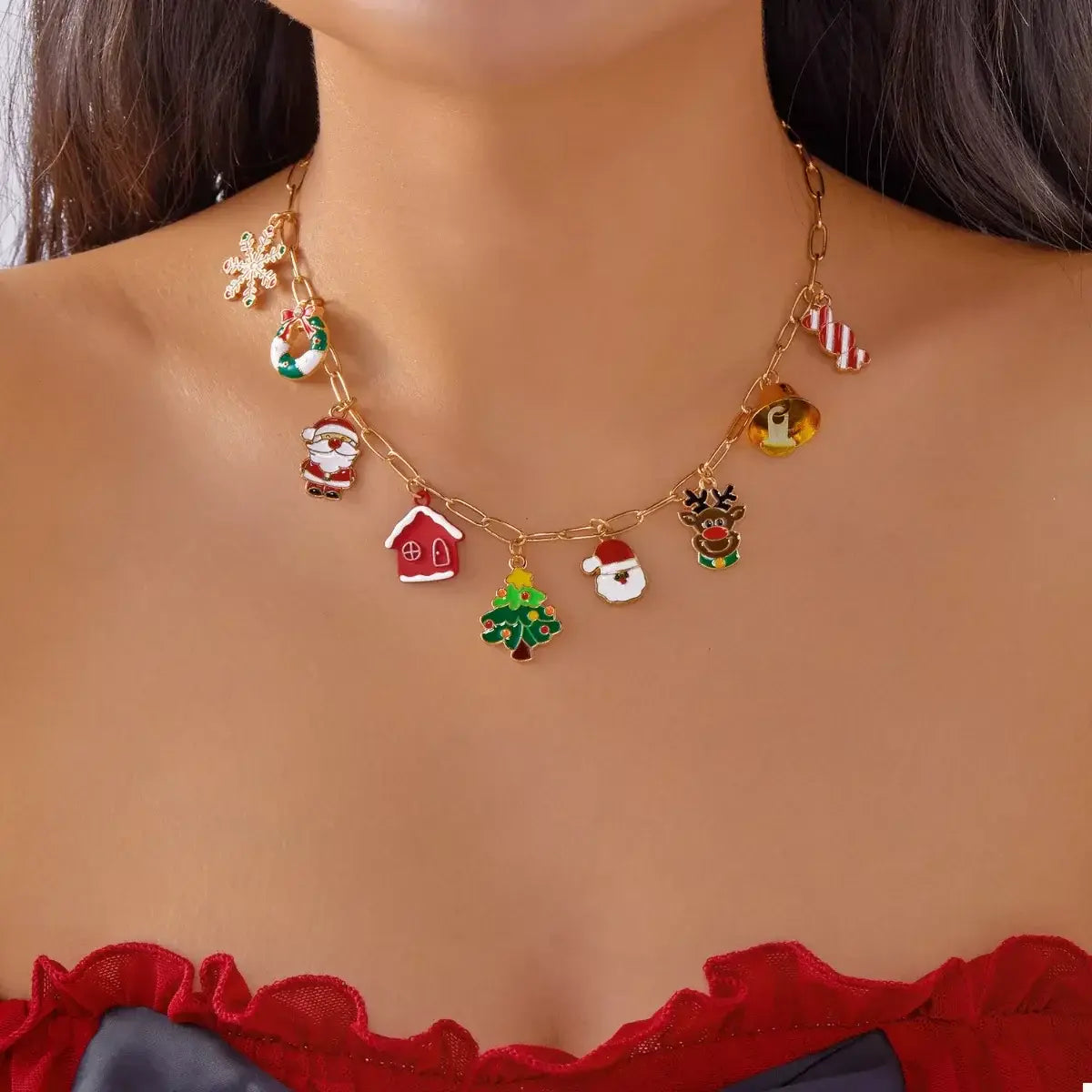 18K Gold-Plated Resin Christmas Theme Necklace - Trendsi - Flyclothing LLC