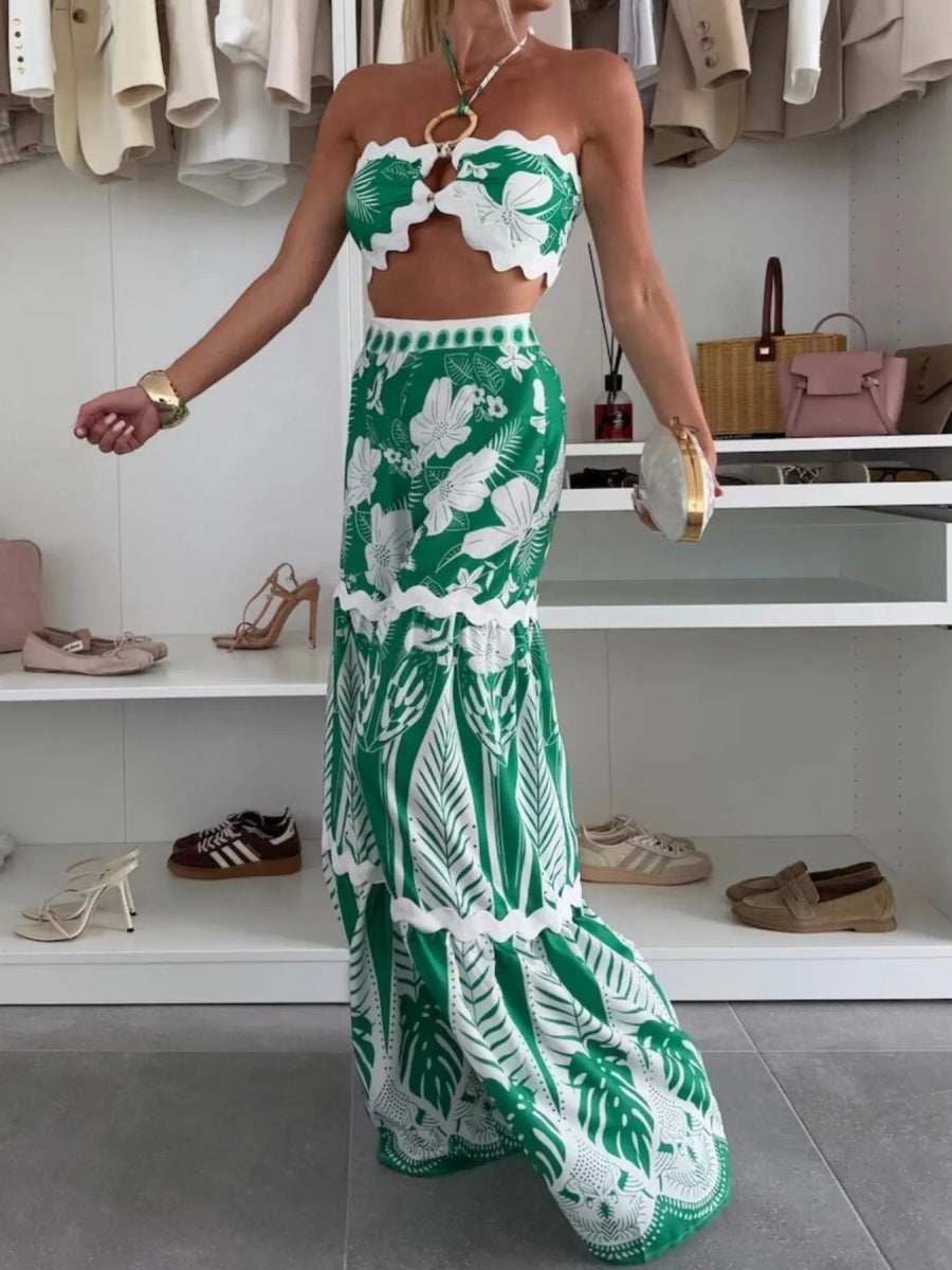 Printed Halter Neck Cami and Skirt Set - Trendsi - Flyclothing LLC