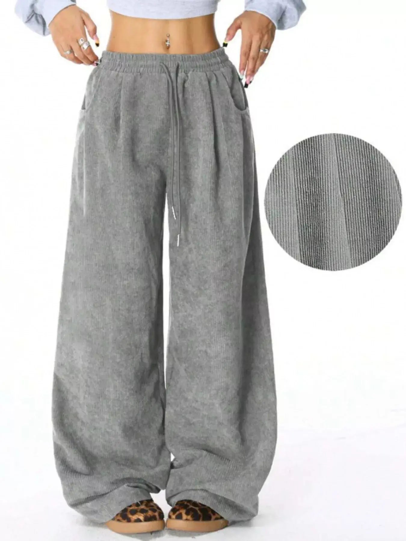 Casual Corduroy Wide Leg Pants - Trendsi - Flyclothing LLC