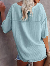 Waffle Knit V-Neck Short Sleeve T-Shirt - Trendsi - Flyclothing LLC