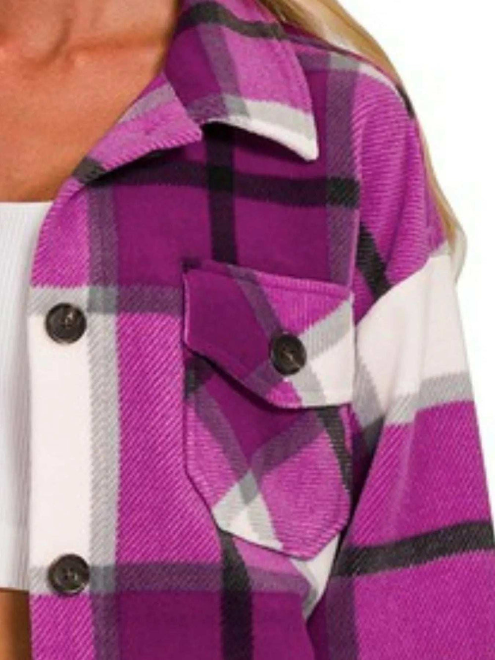 Zenana Oversized Plaid Fleece Shacket - Trendsi - Flyclothing LLC