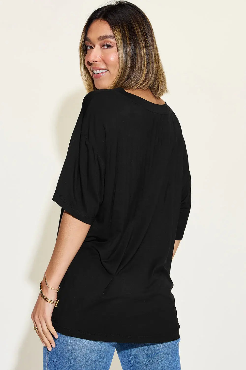 Basic Bae Full Size Bamboo V-Neck Drop Shoulder T-Shirt - ShopBasicbae - Flyclothing LLC