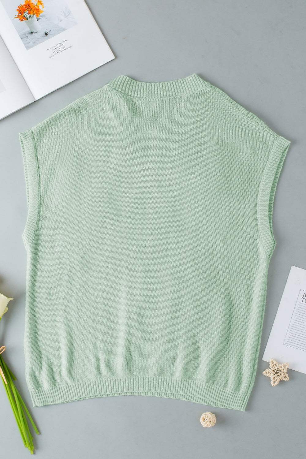 Crochet Flower Round Neck Sweater Vest - Trendsi - Flyclothing LLC