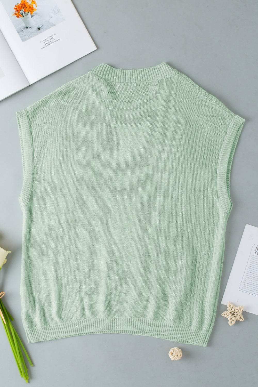 Crochet Flower Round Neck Sweater Vest - Trendsi - Flyclothing LLC