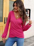 Waffle Knit Surplice Long Sleeve T-Shirt - Trendsi - Flyclothing LLC