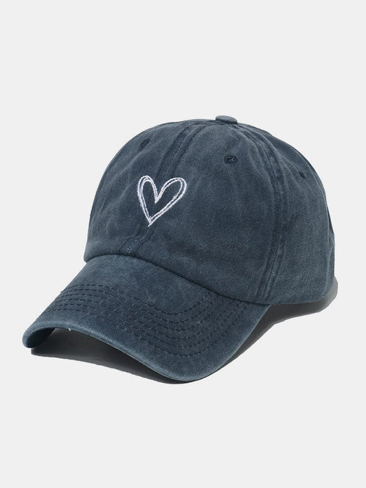 Embroidered Heart Washed Cotton Baseball Cap - Trendsi