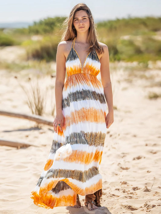 Tie-Dye Halter Neck Sleeveless Dress Trendsi