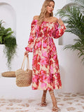Printed Long Sleeve Midi Dress - Trendsi - Flyclothing LLC
