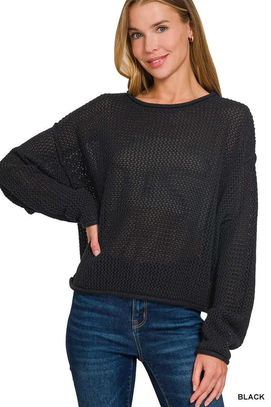 Zenana Textured Drop Shoulder Knit Top - Trendsi - Flyclothing LLC
