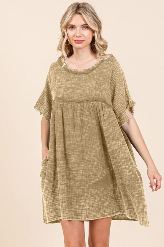 Culture Code Full Size Short Sleeve Babydoll Texture Dress with Pockets - Trendsi