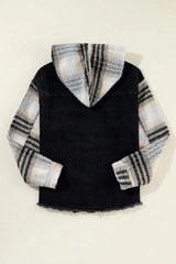 Drawstring Raw Hem Button Up Hooded Denim Jacket - Trendsi - Flyclothing LLC