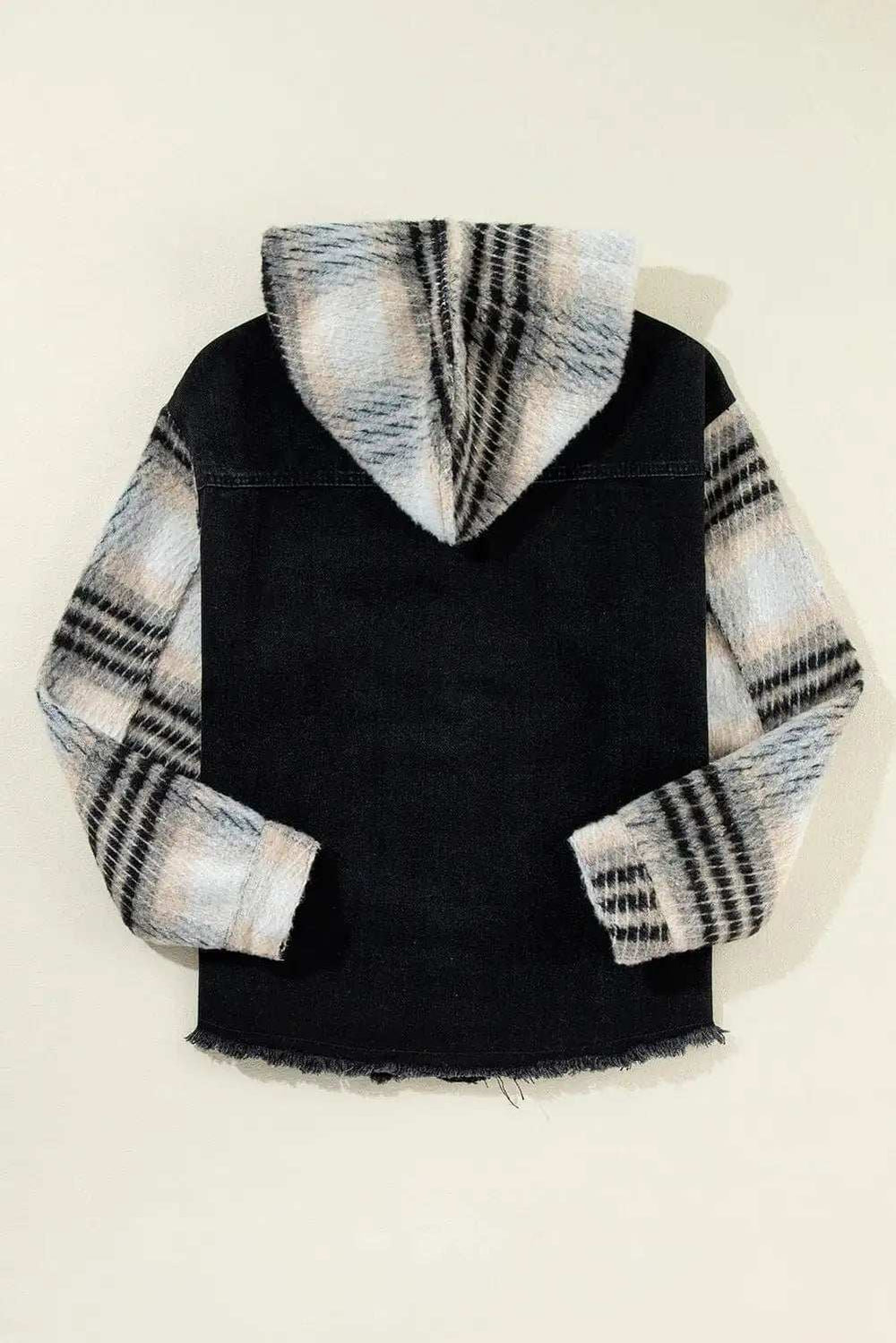 Drawstring Raw Hem Button Up Hooded Denim Jacket - Trendsi - Flyclothing LLC