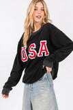 SAGE + FIG USA Letter Patch Round Neck Sweatshirt - Trendsi