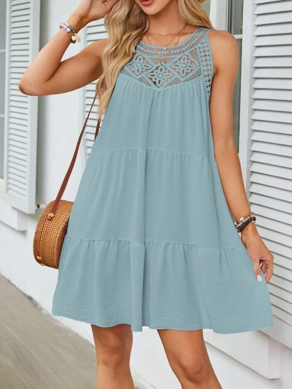 Ruffled Hem Lace Sleeveless Dress - Trendsi - Flyclothing LLC