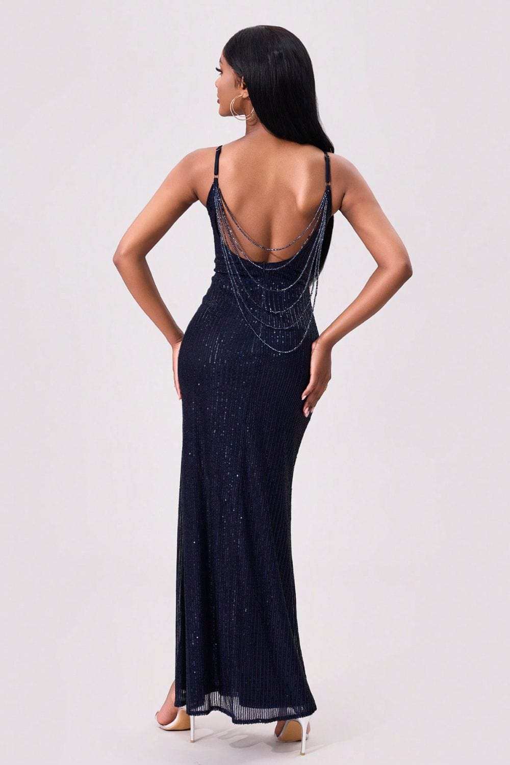 Split Sequin Backless Maxi Cami Dress - Trendsi - Flyclothing LLC