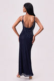 Split Sequin Backless Maxi Cami Dress - Trendsi