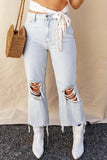Distressed Raw Hem Jeans with Pockets - Trendsi