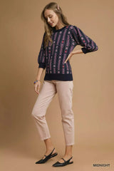 Umgee Jacquard Knit Puff Sleeve Sweater - Trendsi - Flyclothing LLC