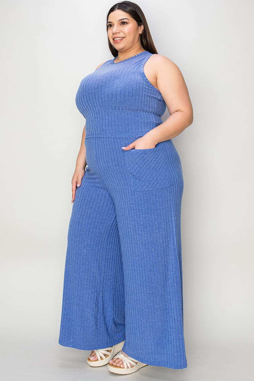 Basic Bae Full Size Ribbed Tank and Wide Leg Pants Set - Trendsi - Flyclothing LLC
