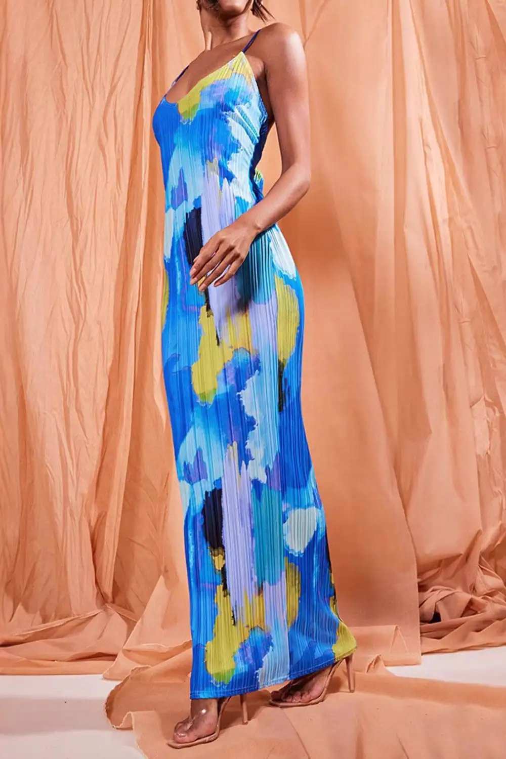Backless Printed Maxi Cami Dress - Trendsi - Flyclothing LLC
