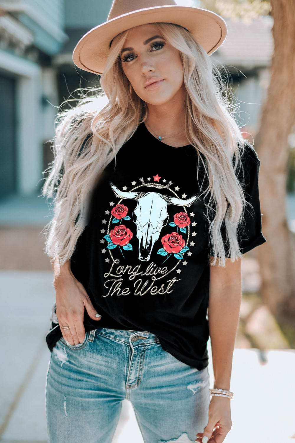 Graphic Round Neck Short Sleeve T-Shirt - Trendsi - Flyclothing LLC