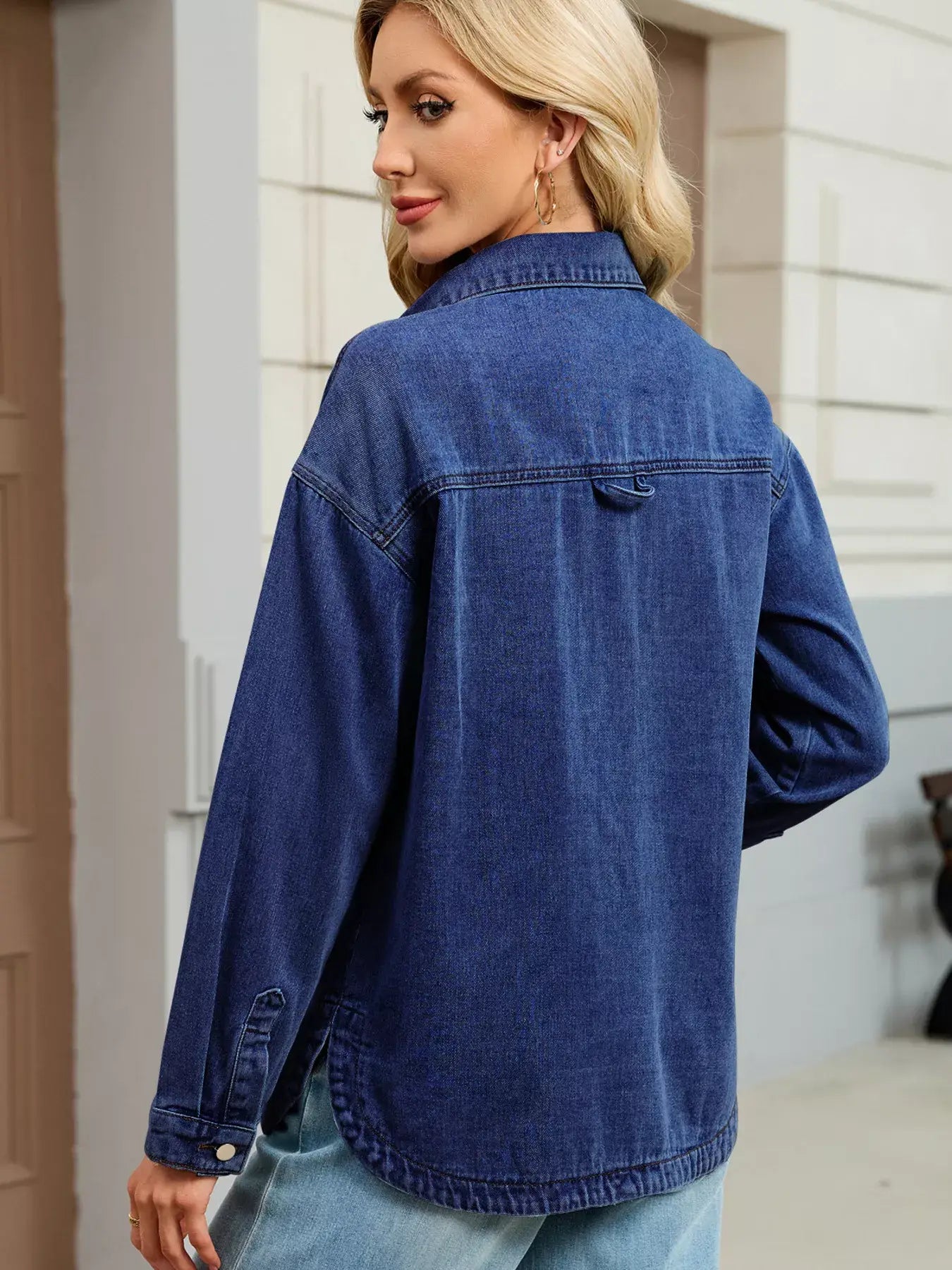 Button Up Dropped Shoulder Denim Jacket - Trendsi - Flyclothing LLC