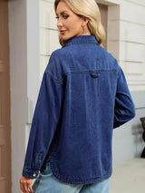 Button Up Dropped Shoulder Denim Jacket - Trendsi - Flyclothing LLC