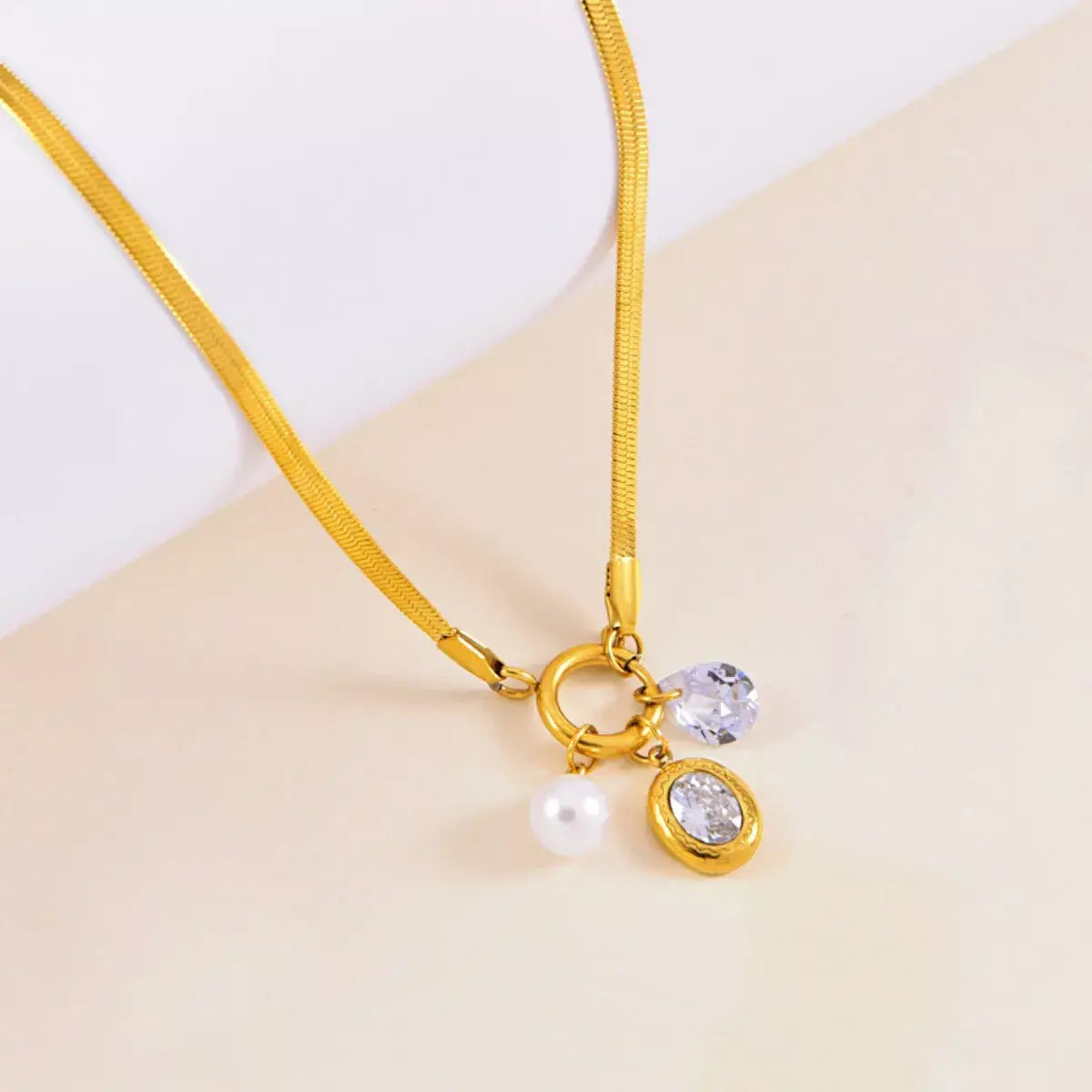 18K Gold-Plated Herringbone Chain Necklace - Trendsi - Flyclothing LLC