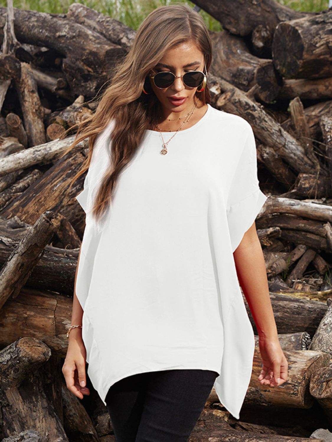 Perfee Round Neck Short Sleeve T-Shirt - Trendsi - Flyclothing LLC