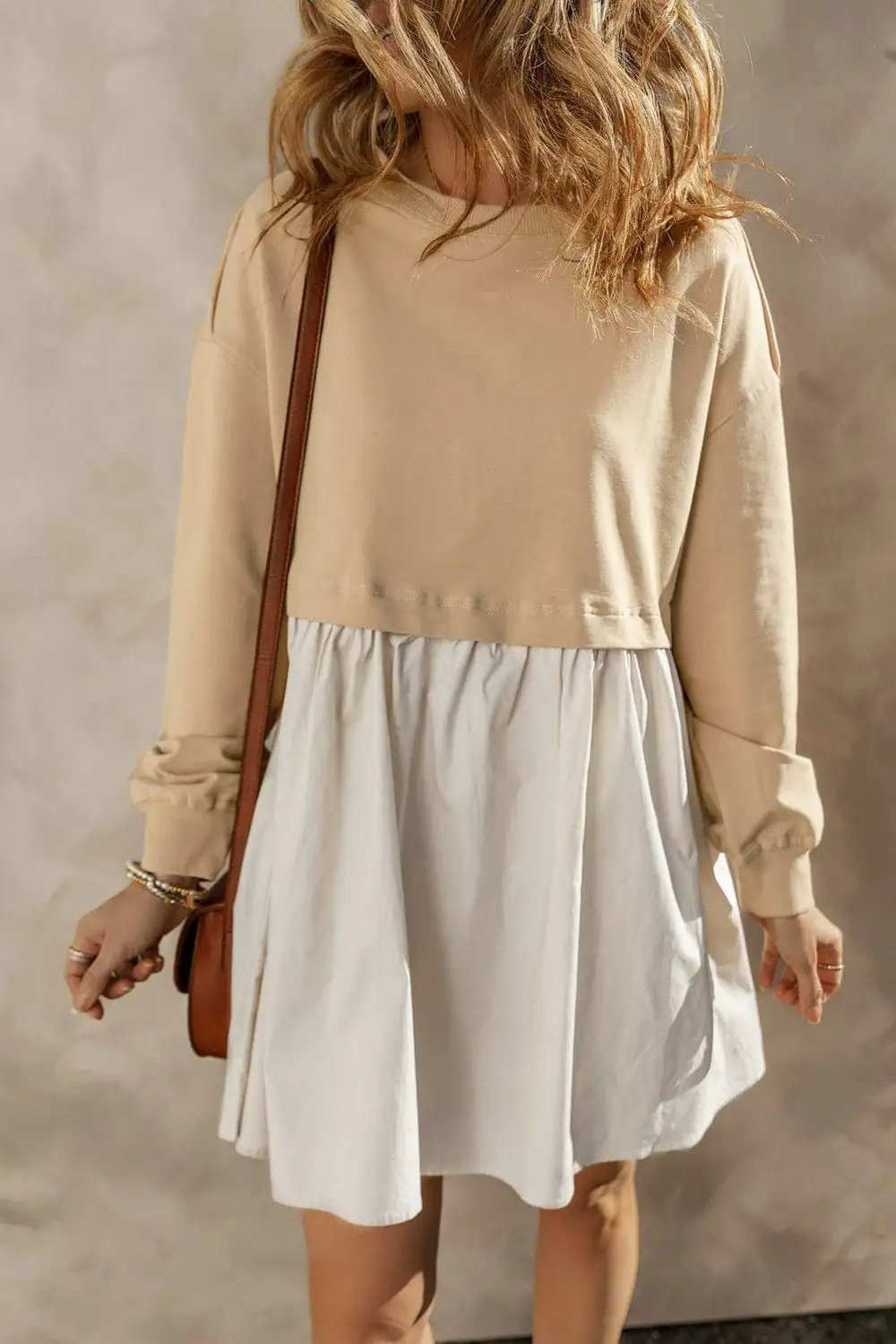 Round Neck Long Sleeve Mini Dress - Trendsi - Flyclothing LLC