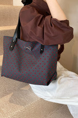 Polyester Bow Polka Dot Tote Bag - Trendsi