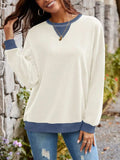 Contrast Round Neck Long Sleeve Sweatshirt - Trendsi - Flyclothing LLC