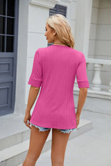 Texture Square Neck Half Sleeve Blouse - Trendsi - Flyclothing LLC