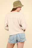 VERY J Exposed Seam V-Neck Ribbed Knit Top - Trendsi