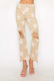 RISEN Full Size High Rise Star Printed Frayed Hem Jeans - Trendsi - Flyclothing LLC
